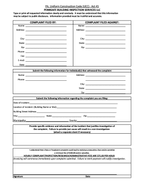 PA Uniform Construction Code Complaint Form