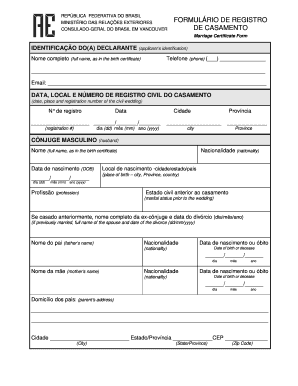 Formulário de Registro de Casamento