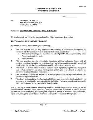 Bid form - Annex III CONSTRUCTION BID FORM Invitation to Bid 06/2013 To ...