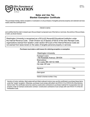 Ohio Sales and Use Tax Blanket Exemption Certificate