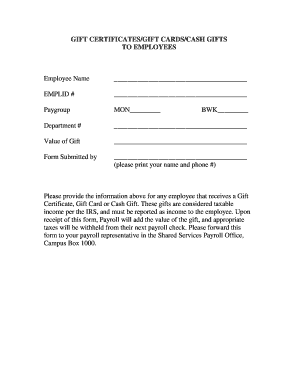 Employee Gift Certificate Form