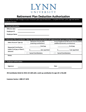 Retirement Plan Deduction Authorization