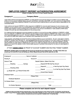 Employee Direct Deposit Authorization Agreement