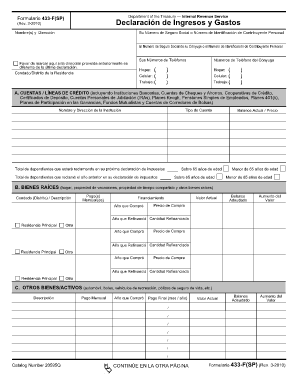 Formulario 433-F(SP) Declaración de Ingresos y Gastos