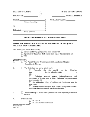Wyoming Decree of Divorce with Minor Children