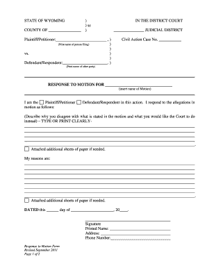 Wyoming Response to Motion Form