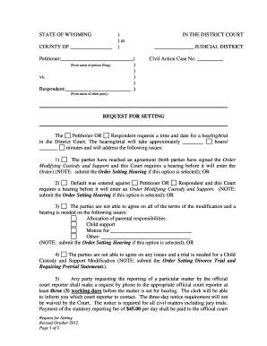 Wyoming Request for Setting