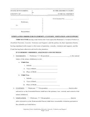 Stipulated Order for Paternity, Custody, Visitation and Support