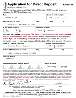IMRF Form 1199 Direct Deposit Application