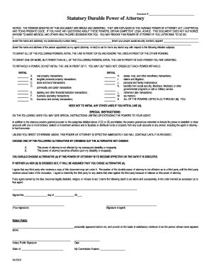 Texas Statutory Durable Power of Attorney