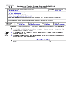 IRS Form W-8 Certificate of Foreign Status