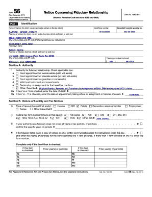 IRS Form 56 Notice Concerning Fiduciary Relationship