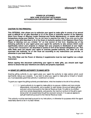 New York Statutory Gifts Rider