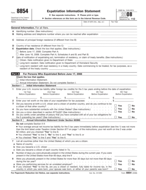 IRS Form 8854 Expatriation Information Statement