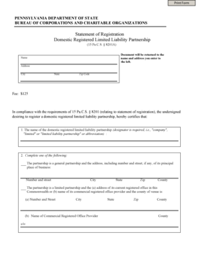 Pennsylvania Domestic Registered Limited Liability Partnership Statement