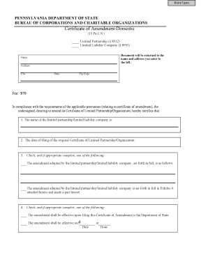 Pennsylvania Certificate of Amendment