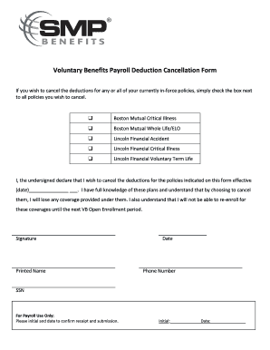 Voluntary Benefits Payroll Deduction Cancellation Form