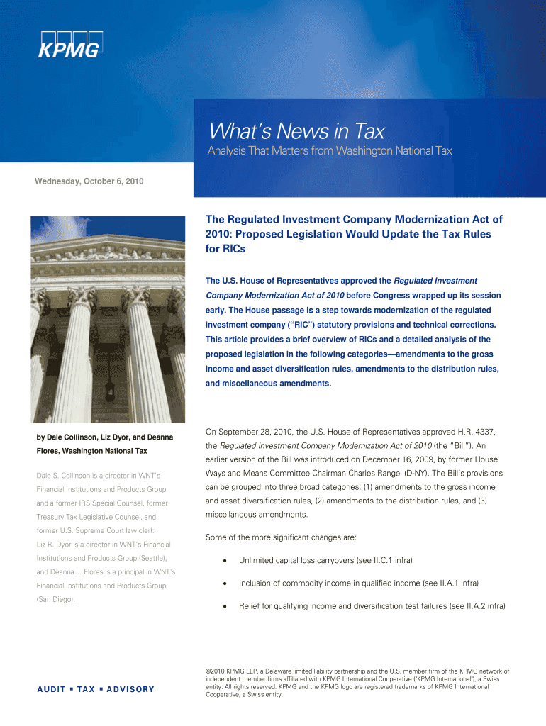 Fillable Online The Regulated Investment Company Modernization Act of