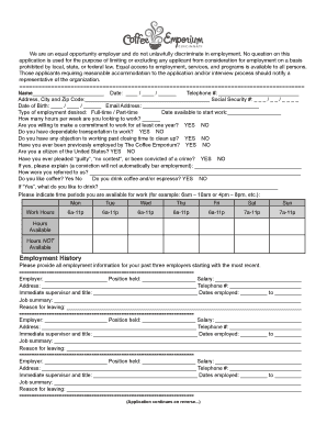 Coffee Emporium Job Application Form