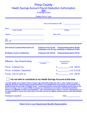 Pima County Health Savings Account Payroll Deduction Authorization