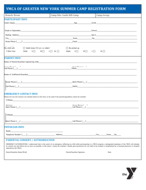 YMCA Summer Camp Registration Form