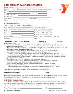 2013 YMCA Summer Camp Registration Form