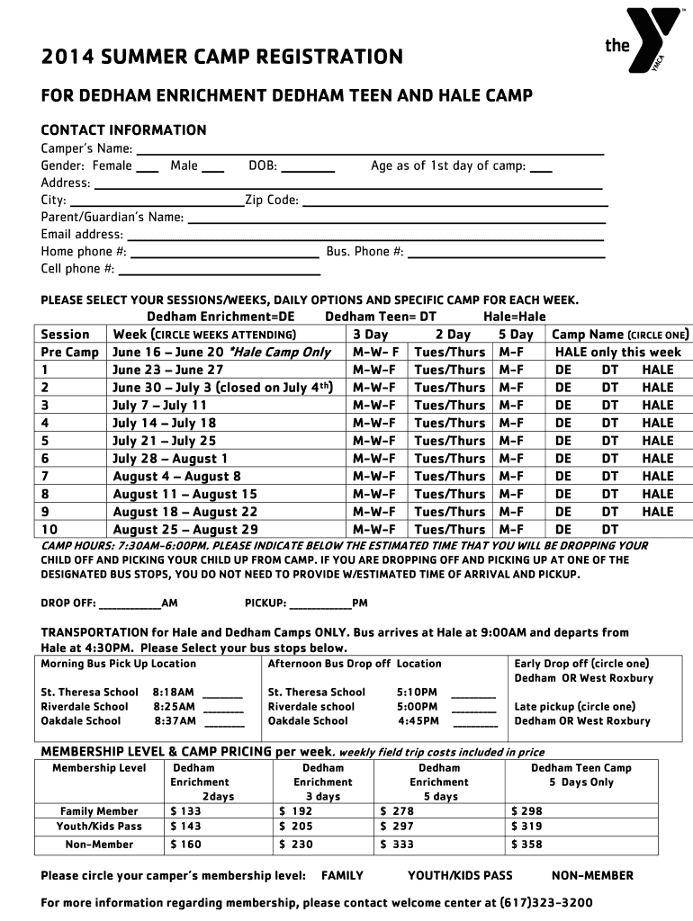 Summer Camp Registration Form Fill Online Printable Fillable Blank Pdffiller