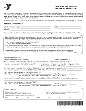 YMCA of Middle Tennessee Employment Application
