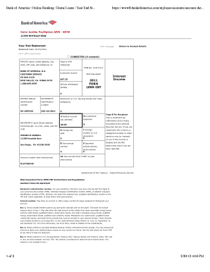 Bank of America Year End Statement Form 1099-INT