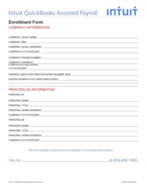 QuickBooks Assisted Payroll Enrollment Form