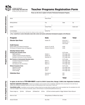 Teacher Programs Registration Form