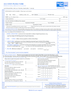 2013 Aloha United Way Pledge Form