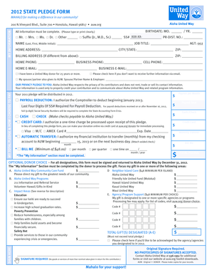 2012 Aloha United Way Pledge Form