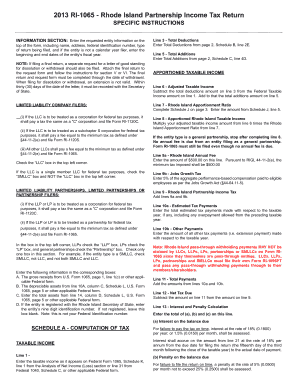 2013 Rhode Island Partnership Income Tax Return
