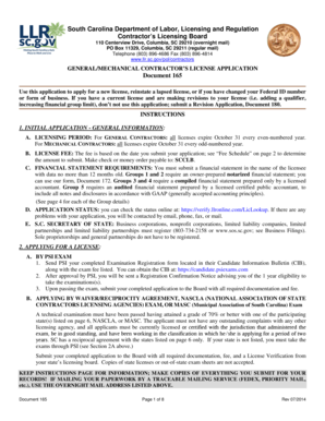 South Carolina General/Mechanical Contractor License Application