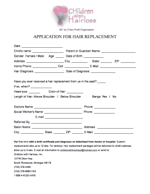 Fillable Online PDF Form - Children With Hair Loss Fax Email Print -  pdfFiller