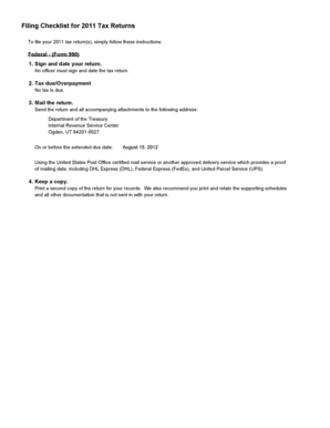2011 Form 990 Filing Checklist