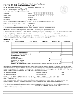 Dayton Ohio Income Tax Return Form R-EZ
