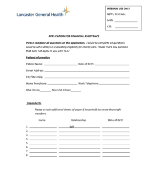 Lancaster General Financial Assistance Application
