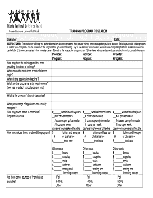 Training Program Research Worksheet