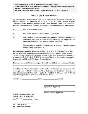 O.C.G.A. Affidavit for WIA Applicants