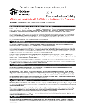 Habitat for Humanity Volunteer Waiver