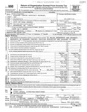 Form 990 (2011) Bladder Cancer Advocacy Network