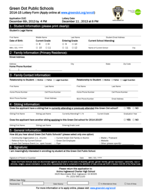 Green Dot Public Schools 2014-15 Lottery Form