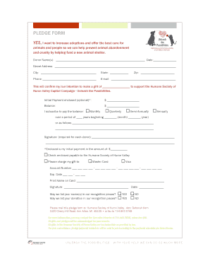 Humane Society Donation Pledge Form