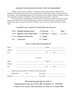 Fillable Online piedmontland To download the printable gift membership ...