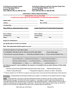 Authorization to Release Medical Information - North Hawaii ...