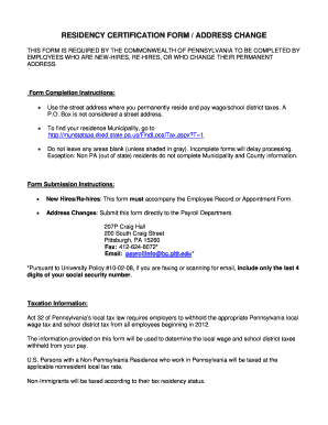 Pennsylvania Residency Certification Form