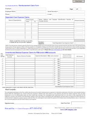Flexible Benefit Plan Reimbursement Claim Form