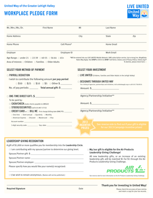 United Way Workplace Pledge Form